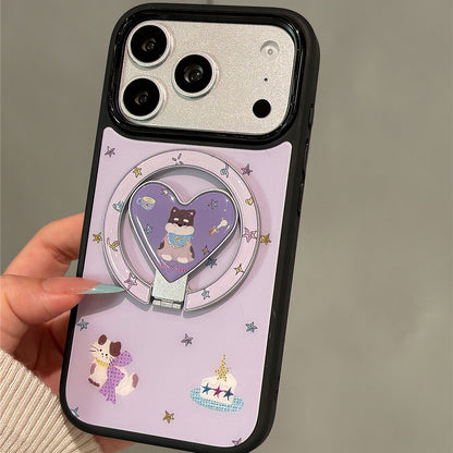 Lavender Purple Star Cat Magnetic Stand Acrylic Phone Case