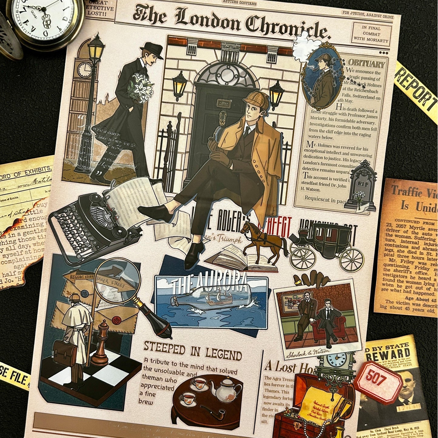 Sherlock Holmes 3D Sticker | 4 Cute Miniature Scenes