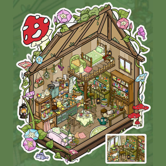 Avocado Green Cottage 3D Sticker | 3 Cute Miniature Scenes