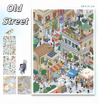 Old Street View 3D Sticker | 2 Cute Miniature Scenes