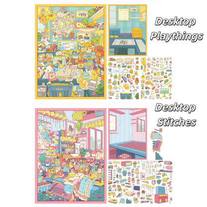 Desktop Tiny Worlds 3D Sticker | 4 Cute Miniature Scenes