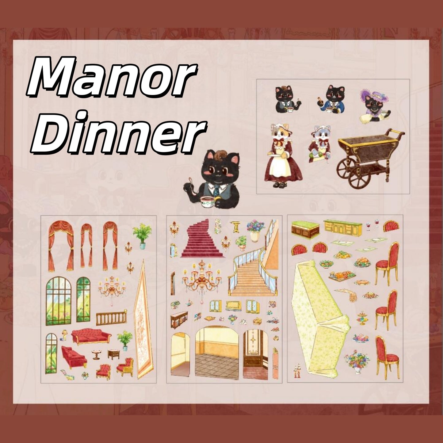 Black Cat Drama 3D Sticker | 2 Cute Miniature Scenes