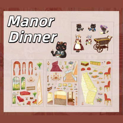 Black Cat Drama 3D Sticker | 2 Cute Miniature Scenes