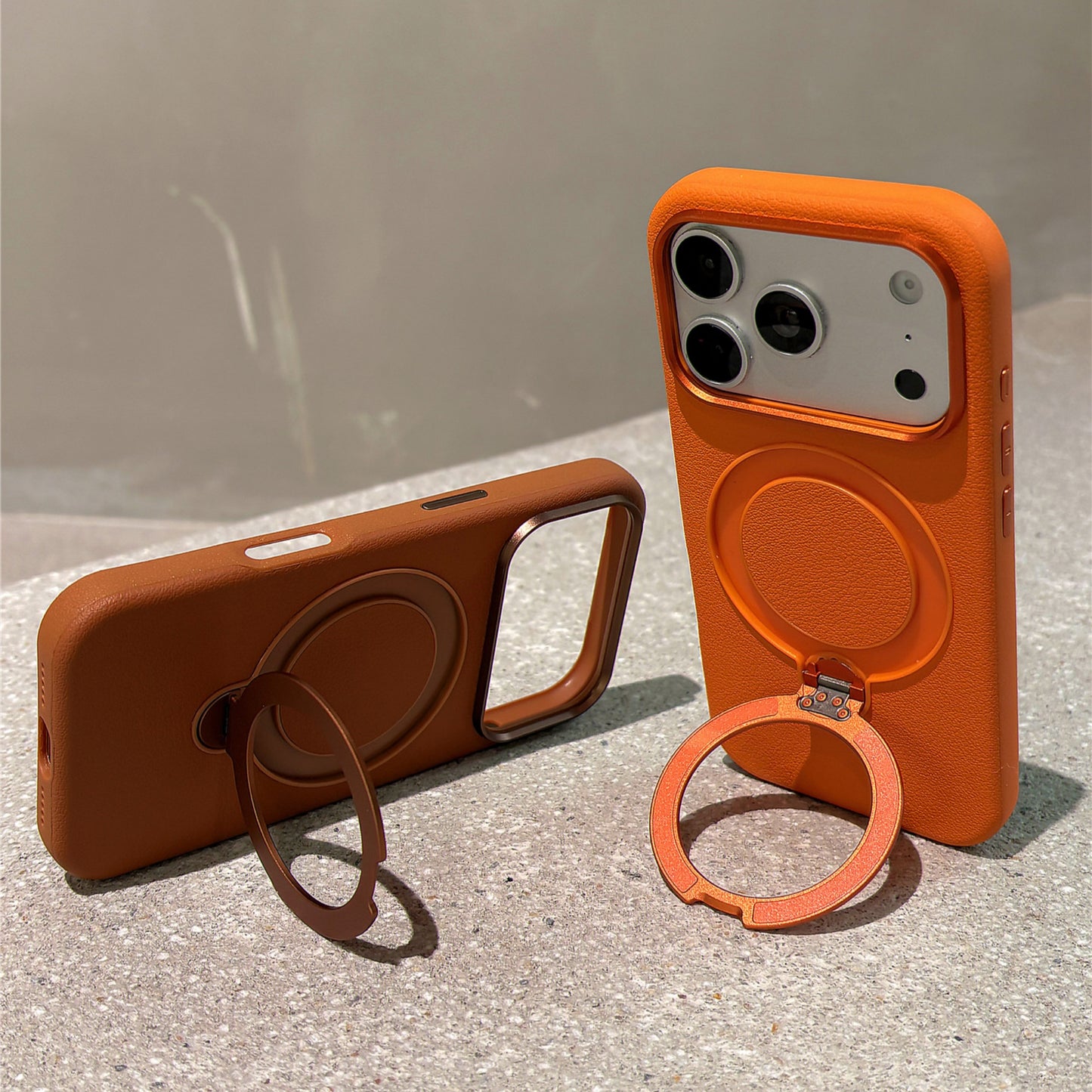 Solid-colored Leather Rotating Stand Acrylic Phone Case