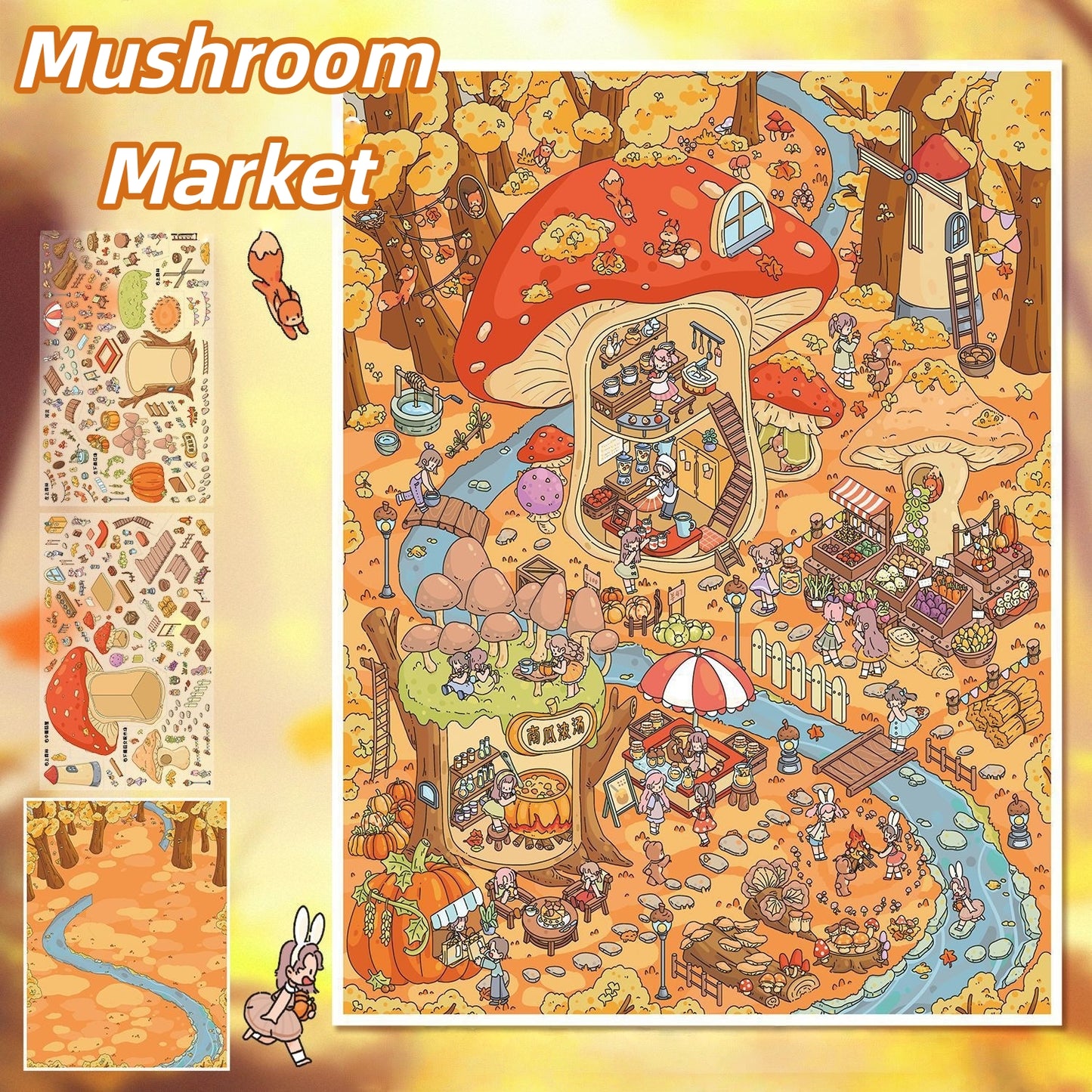 Vegetable Town 3D Sticker | 2 Cute Miniature Scenes