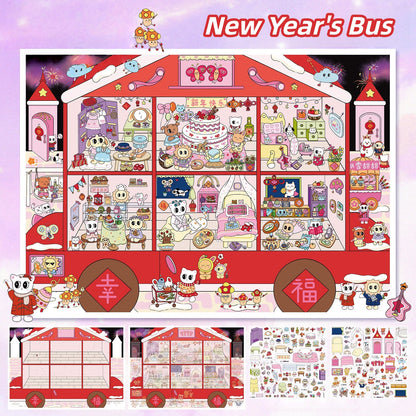 Festival Bus 3D Sticker | 2 Cute Miniature Scenes