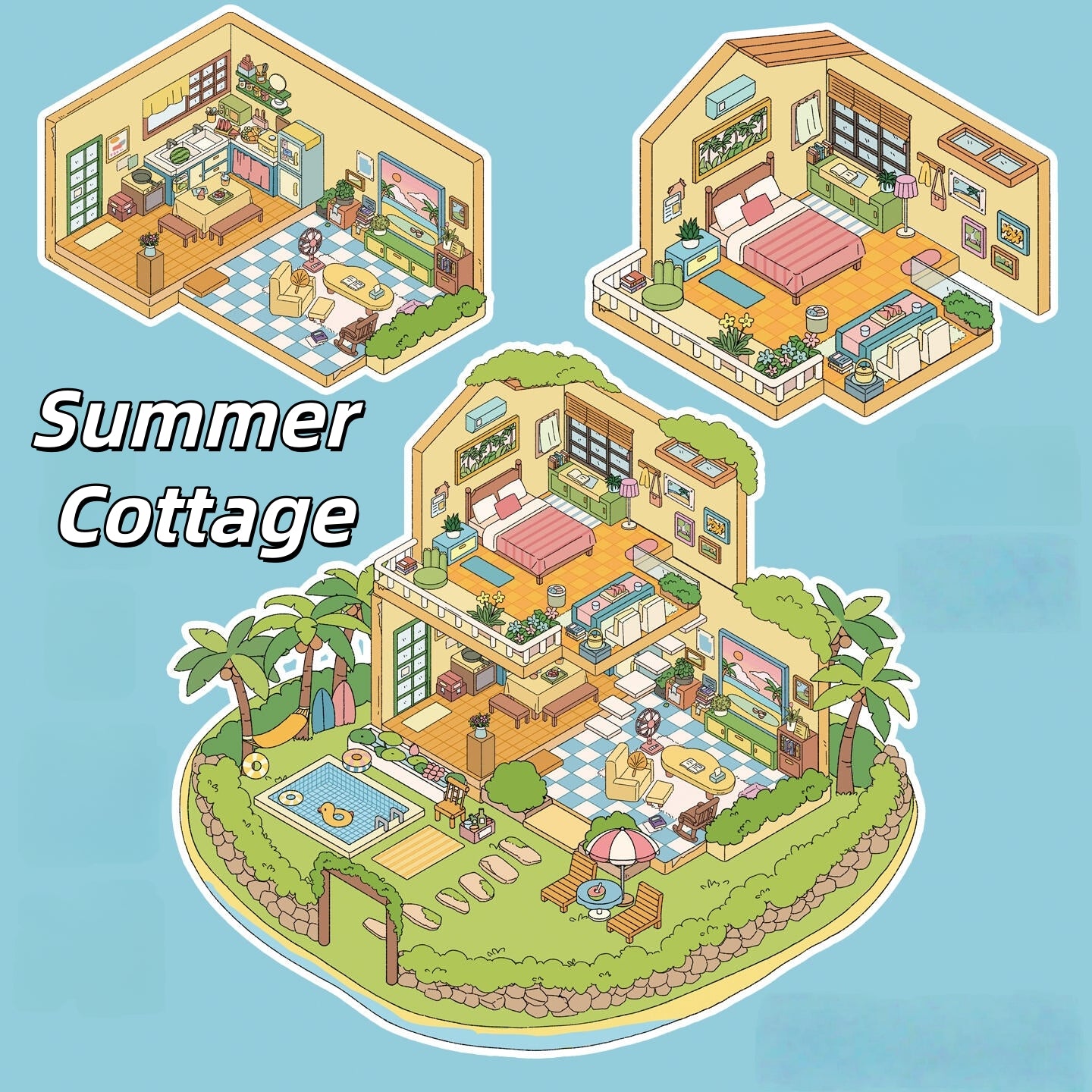 Four Seasons Invitation 3D Sticker | 4 Cute Miniature Scenes