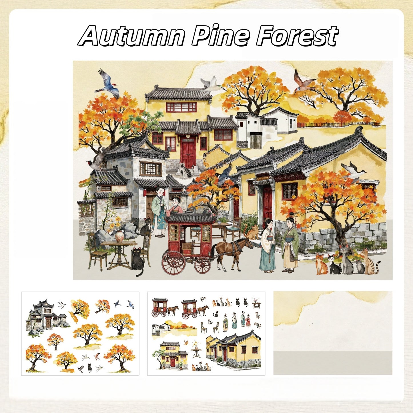 Misty Cloud Court 3D Sticker | 4 Cute Miniature Scene