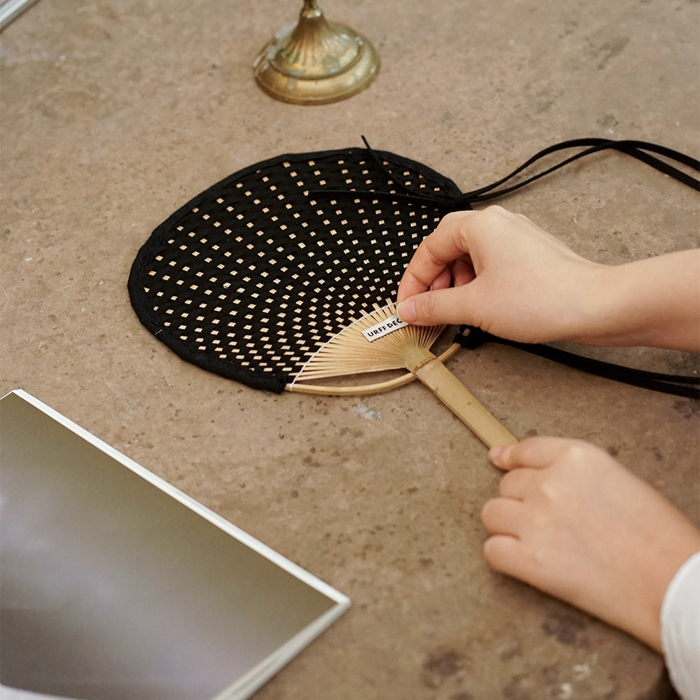 Handmade Leather Cord Woven Bamboo Fan