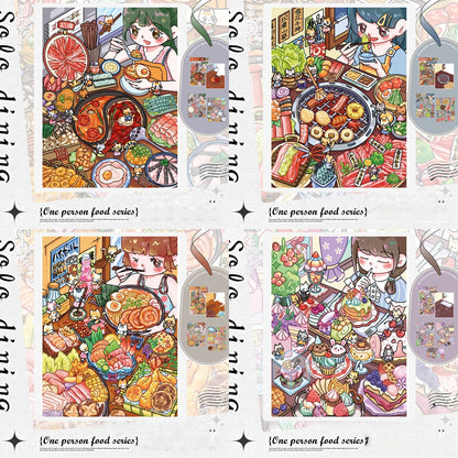 Solo Dining Series 3D Sticker | 4 Cute Miniature Scenes