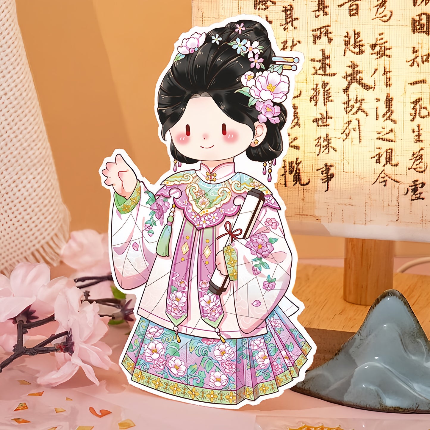 Chinese Costume Restoration 3D Sticker | 4 Cute Miniature Scenes
