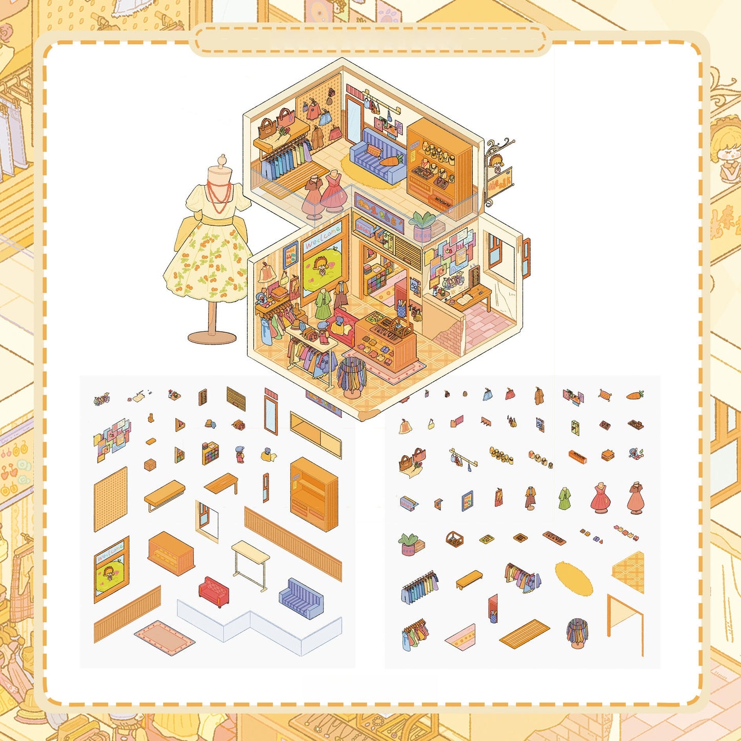 Retro Shop 3D Sticker | 3 Cute Miniature Scenes