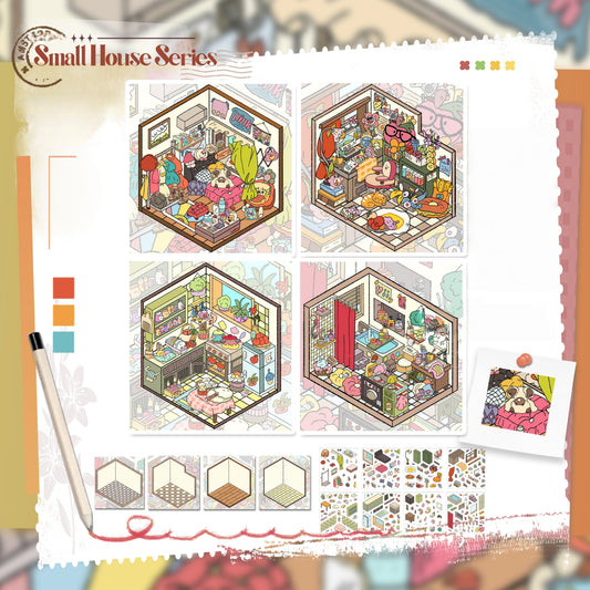Small House Series 3D Sticker | 4 Cute Miniature Scenes