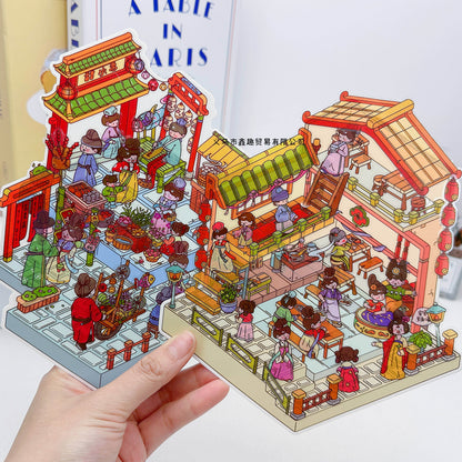 Eastern Marketplace 3D Sticker | 3 Cute Miniature Scenes