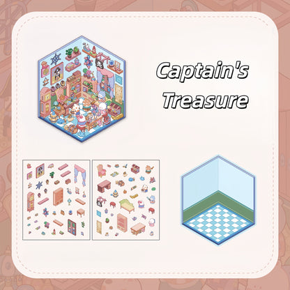The Cat's Secret Room 3D Sticker | 4 Cute Miniature Scenes
