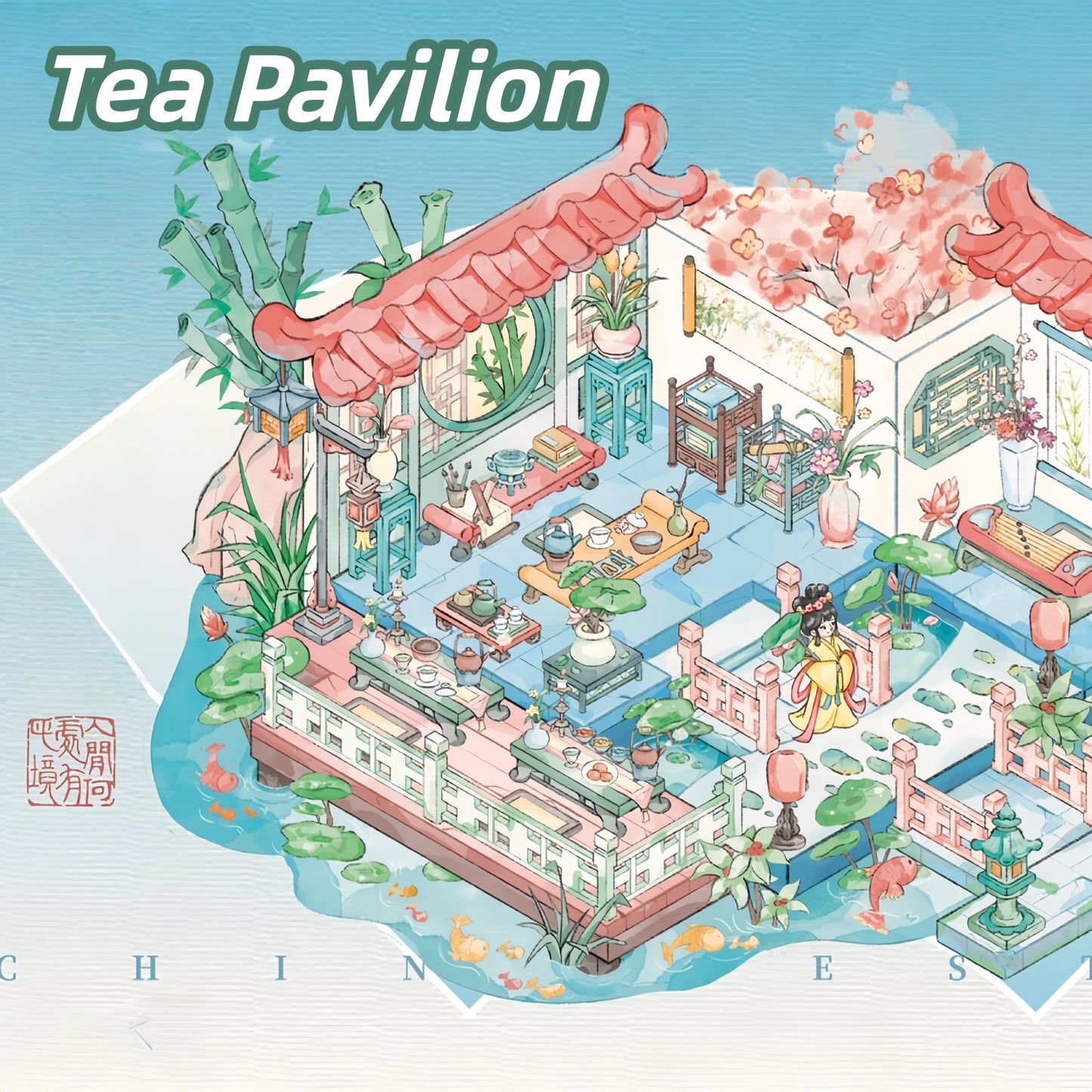 Ancient Pavilion 3D Sticker | 2 Cute Miniature Scenes
