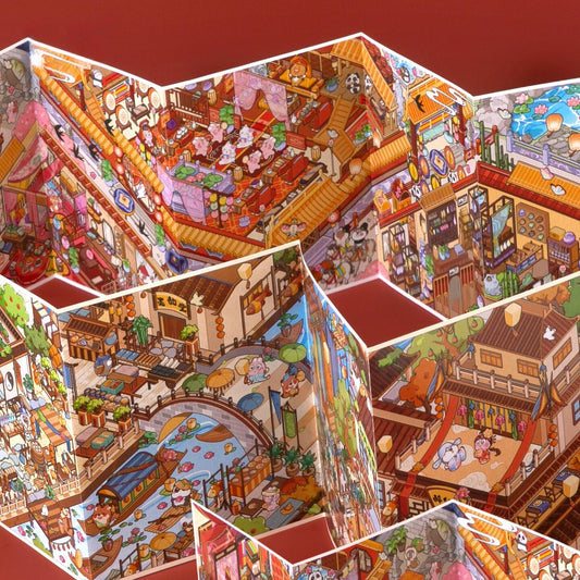 Eight-Fold Ancient Scenes 3D Sticker | 2 Cute Miniature Scenes