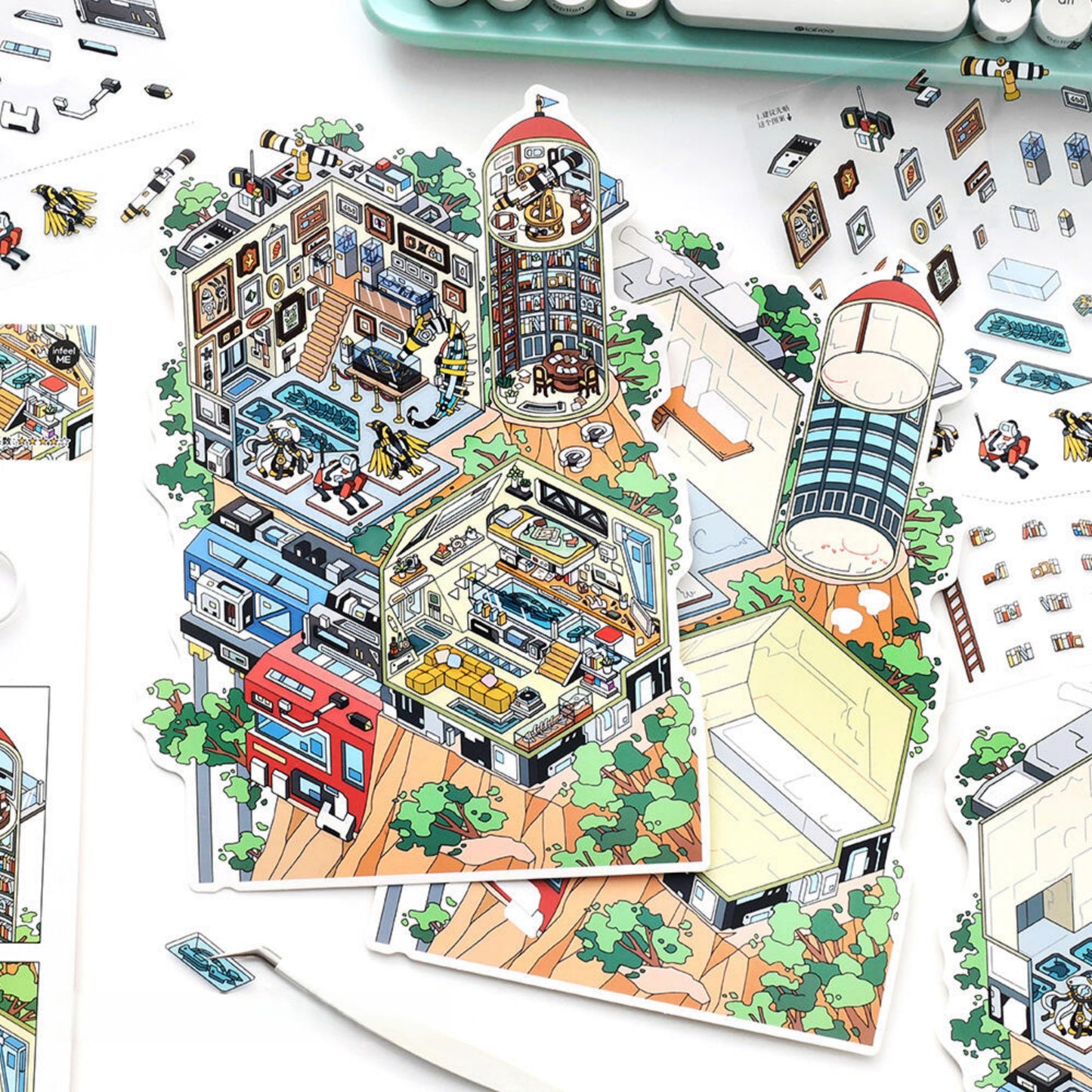 Wonder Shop 3D Sticker | 4 Cute Miniature Scenes