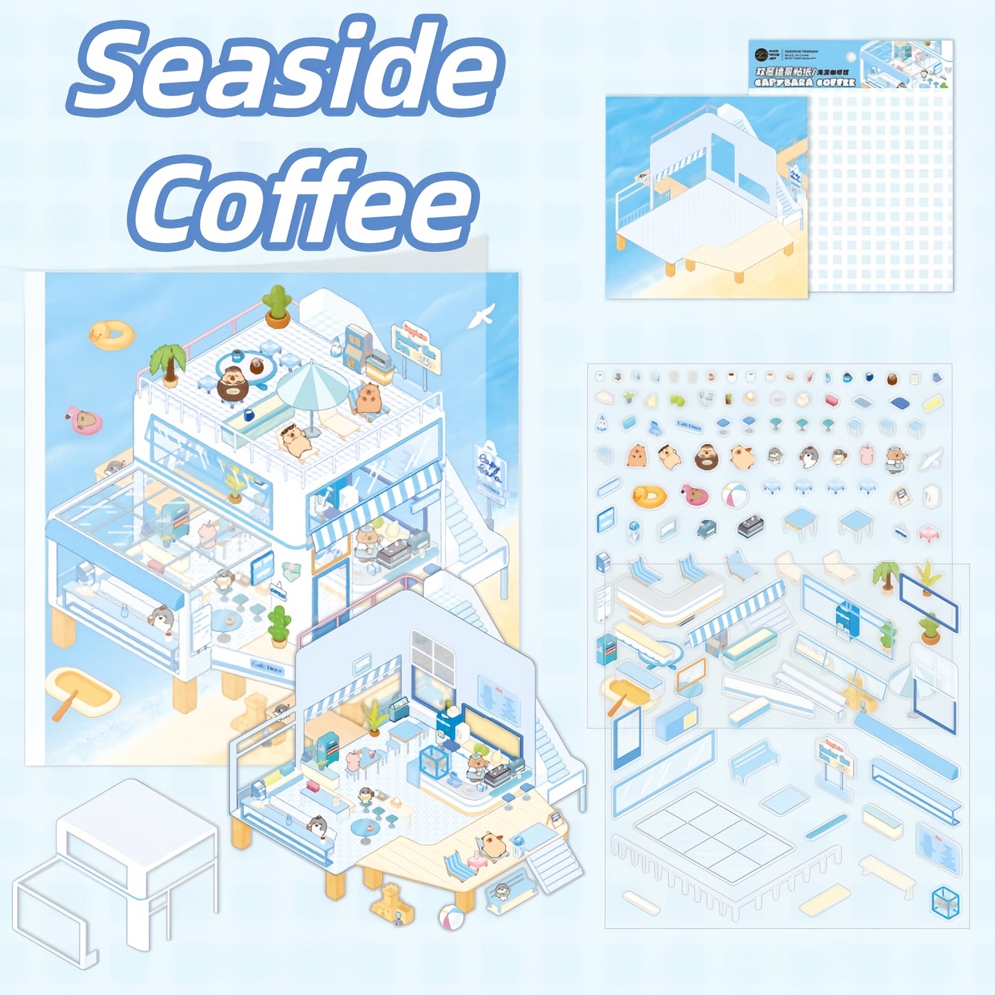 Capybara Cafe 3D Sticker | 4 Cute Miniature Scenes