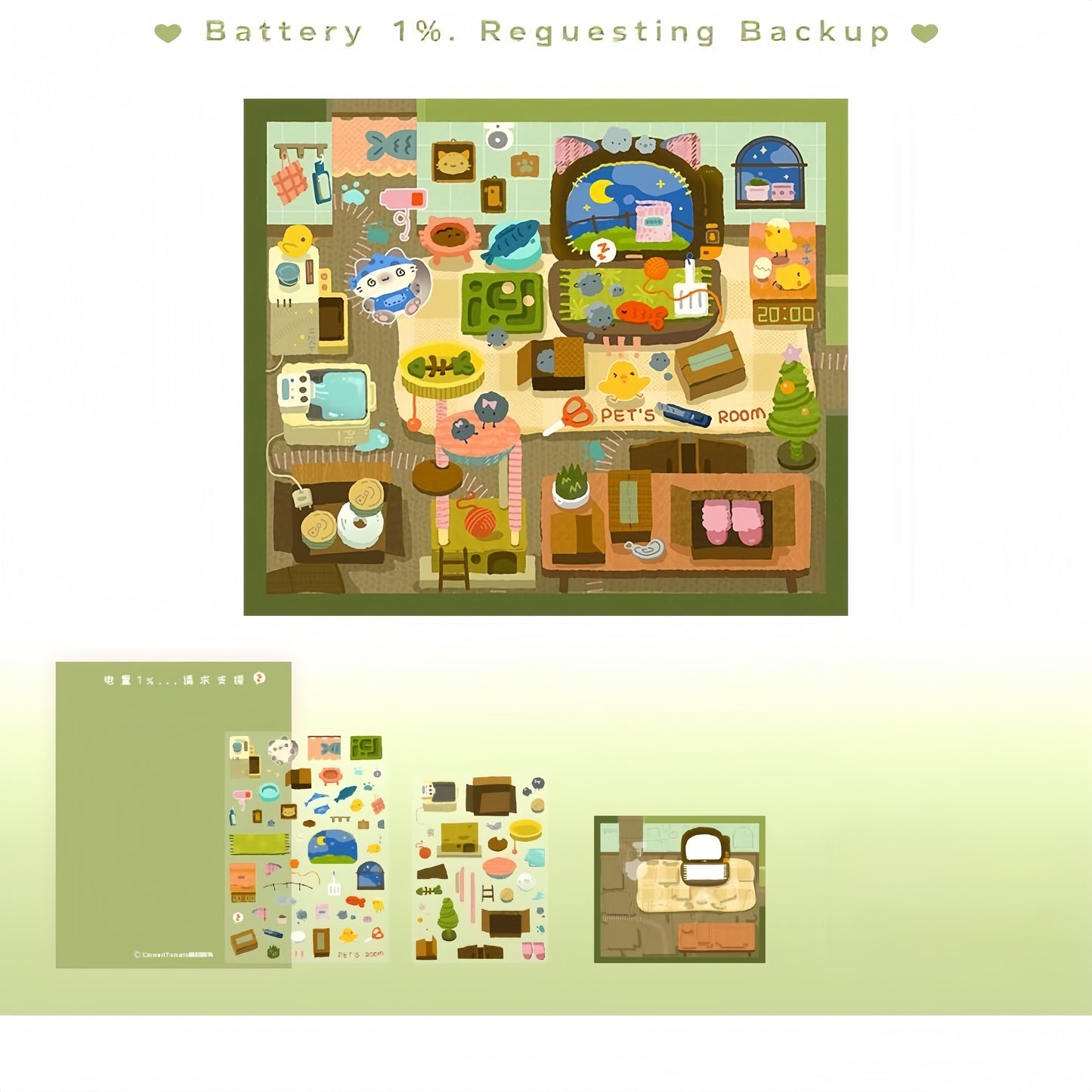 Cleaning Up Series 3D Sticker | 4 Cute Miniature Scenes
