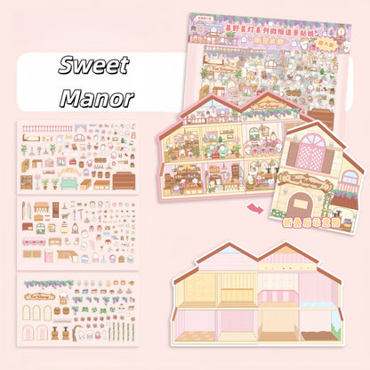 Fantasy Buildings 3D Sticker | 4 Cute Miniature Scenes