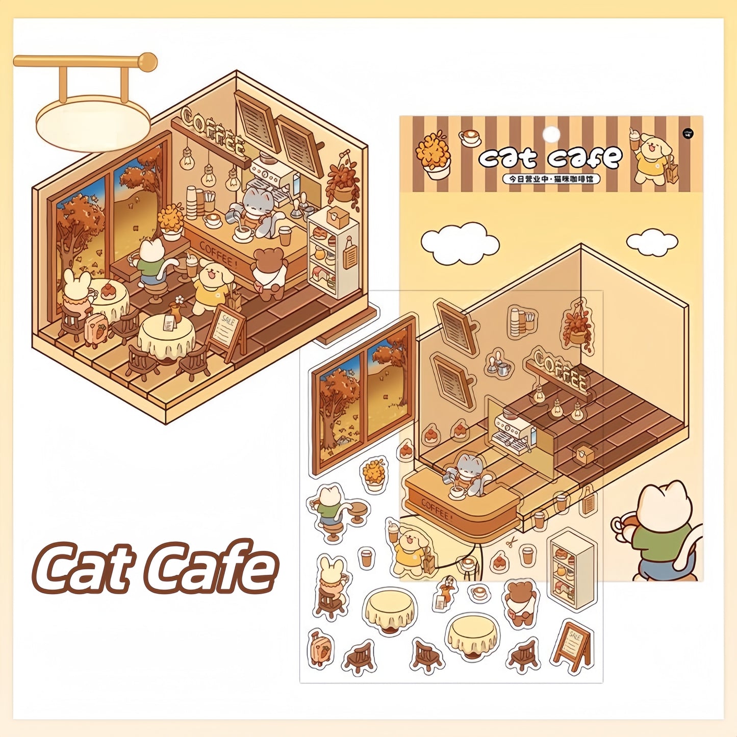 Paw's Shop 3D Sticker | 4 Cute Miniature Scenes