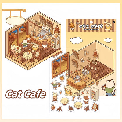 Paw's Shop 3D Sticker | 4 Cute Miniature Scenes