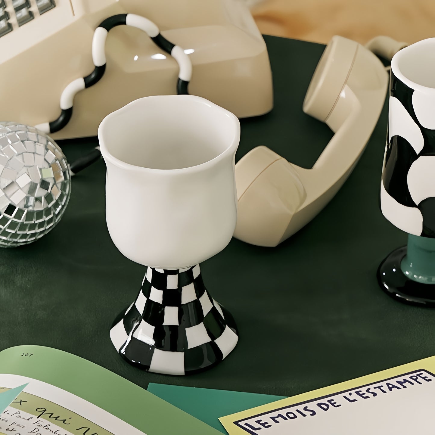 Hand-Pinched Checkerboard Ceramic Goblet