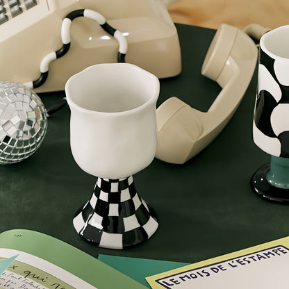 Hand-Pinched Checkerboard Ceramic Goblet