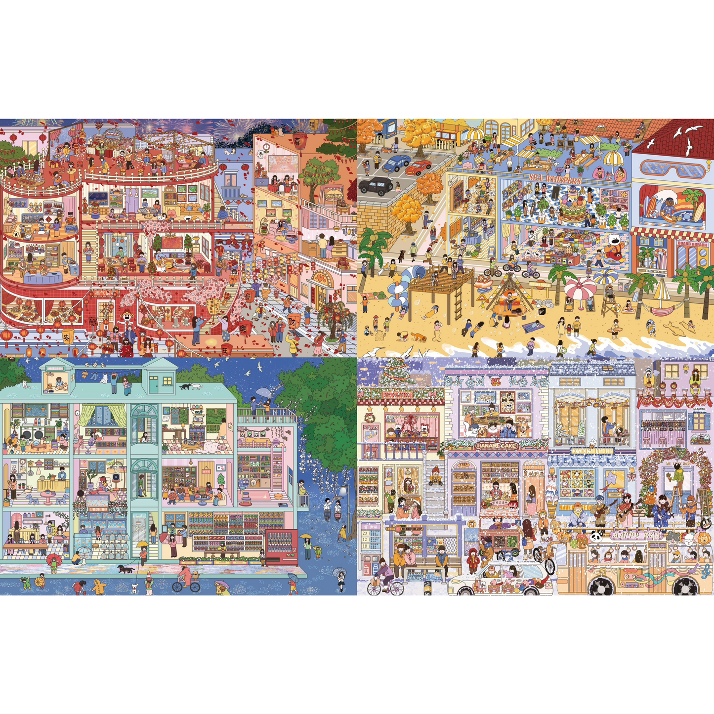 Four Seasons Street 3D Sticker | 4 Cute Miniature Scenes