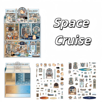 Capybara Hotel 3D Sticker | 4 Cute Miniature Scenes