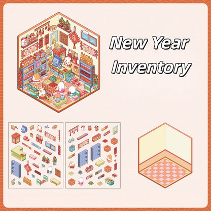 Happy New Year 3D Sticker | 4 Cute Miniature Scenes