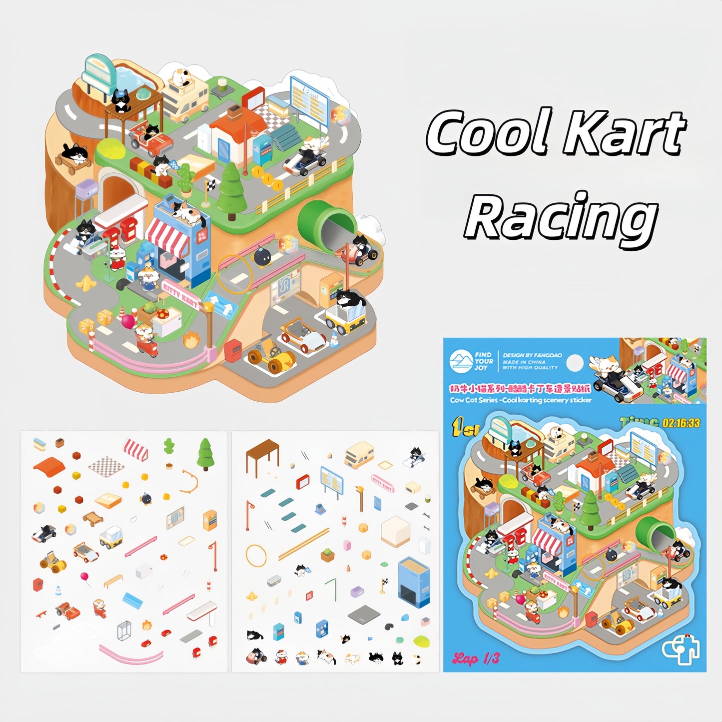 Cow Cat‘s Fun Daily 3D Sticker | 4 Cute Miniature Scenes