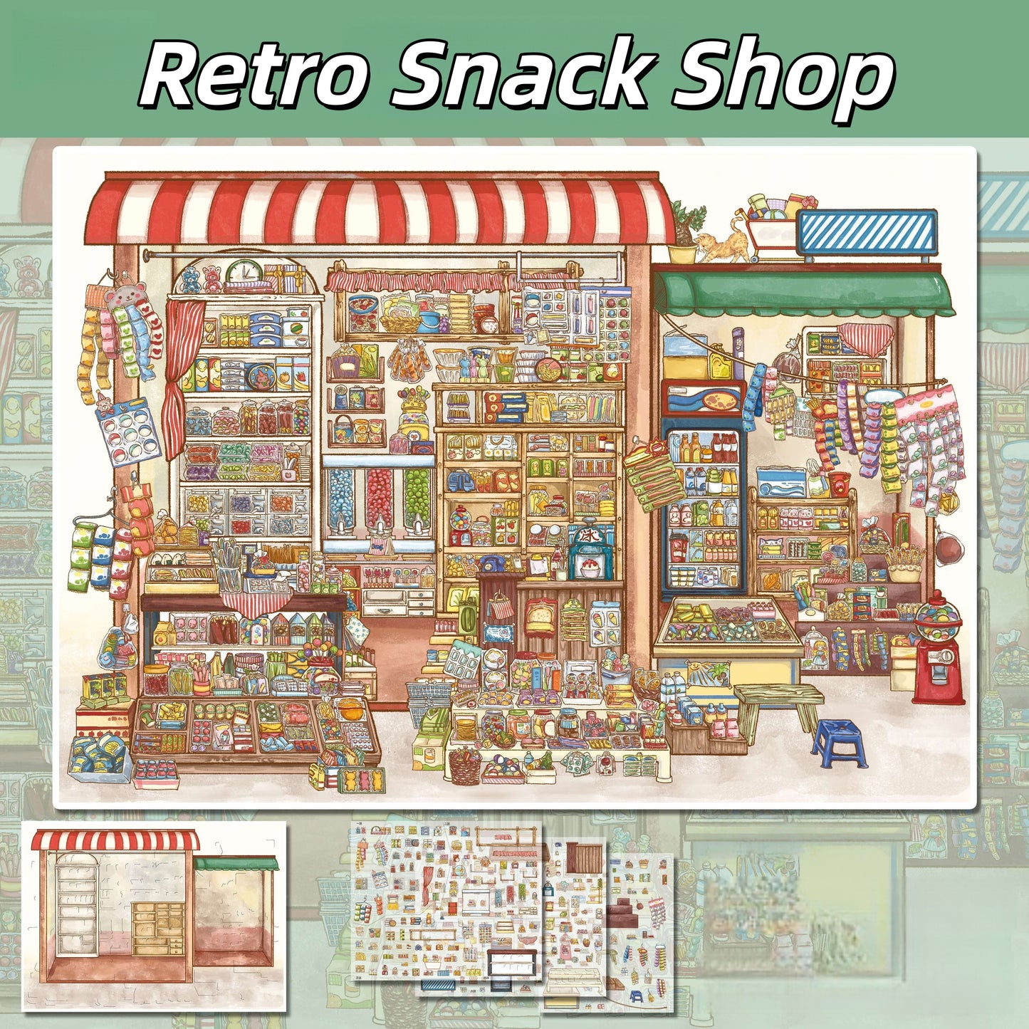 Food Shop 3D Sticker | 2 Cute Miniature Scenes