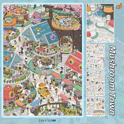 Town Scenes 3D Sticker | 2 Cute Miniature Scenes