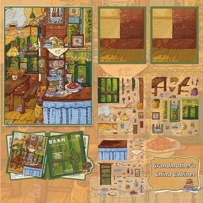 Oil Painting Series 3D Sticker | 4 Cute Miniature Scenes