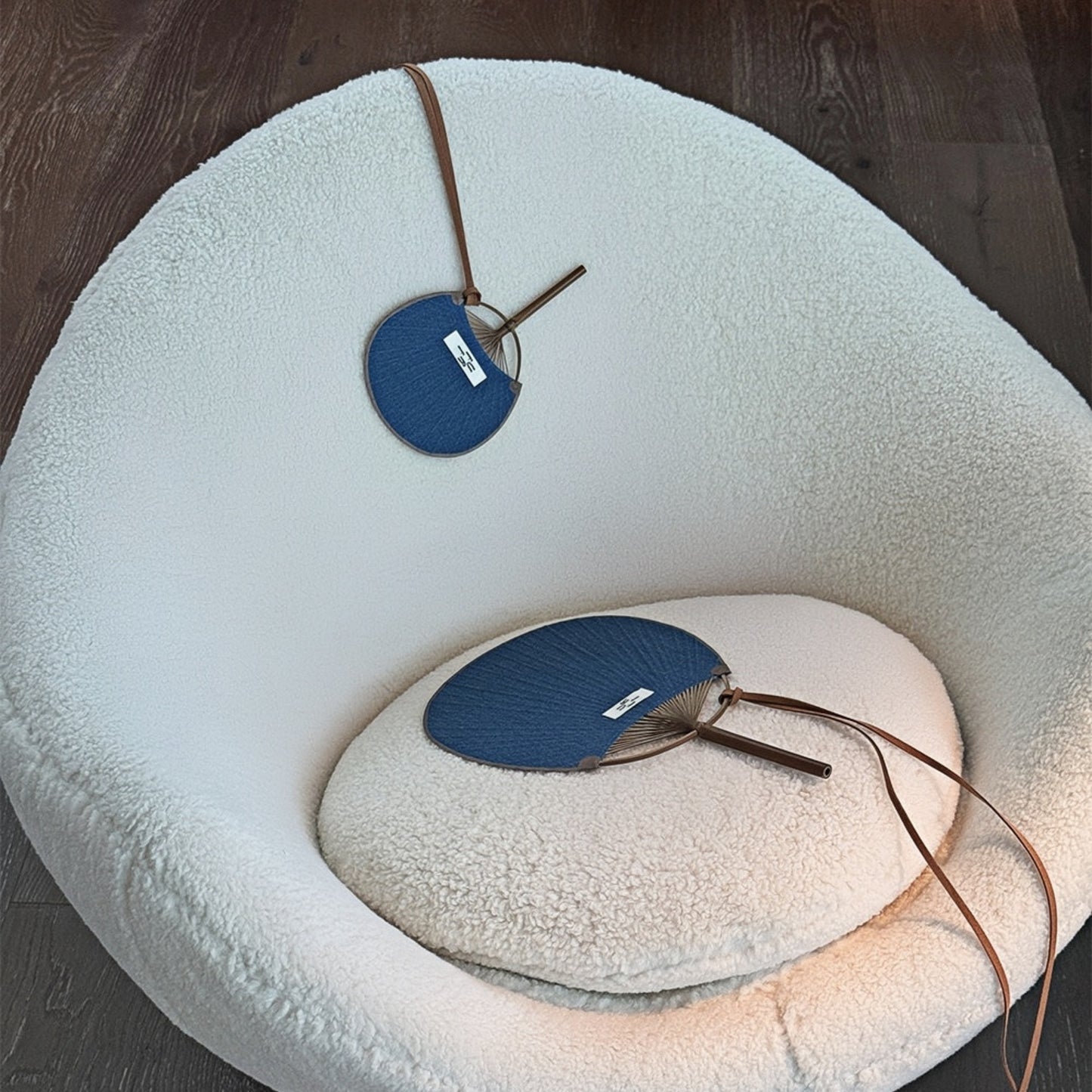 Bamboo Frame Denim Fan with Hanging Rope
