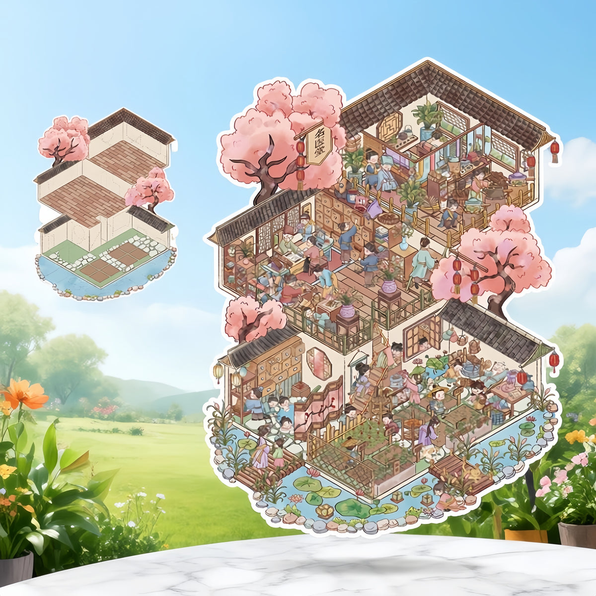 Old Shops 3D Sticker | 4 Cute Miniature Scenes
