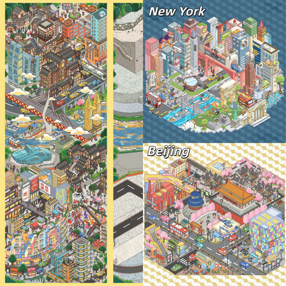 Megalopolis 3D Sticker | 3 Cute Miniature Scenes