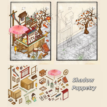 Traditional Chinese Folk Arts 3D Sticker | 4 Cute Miniature Scenes
