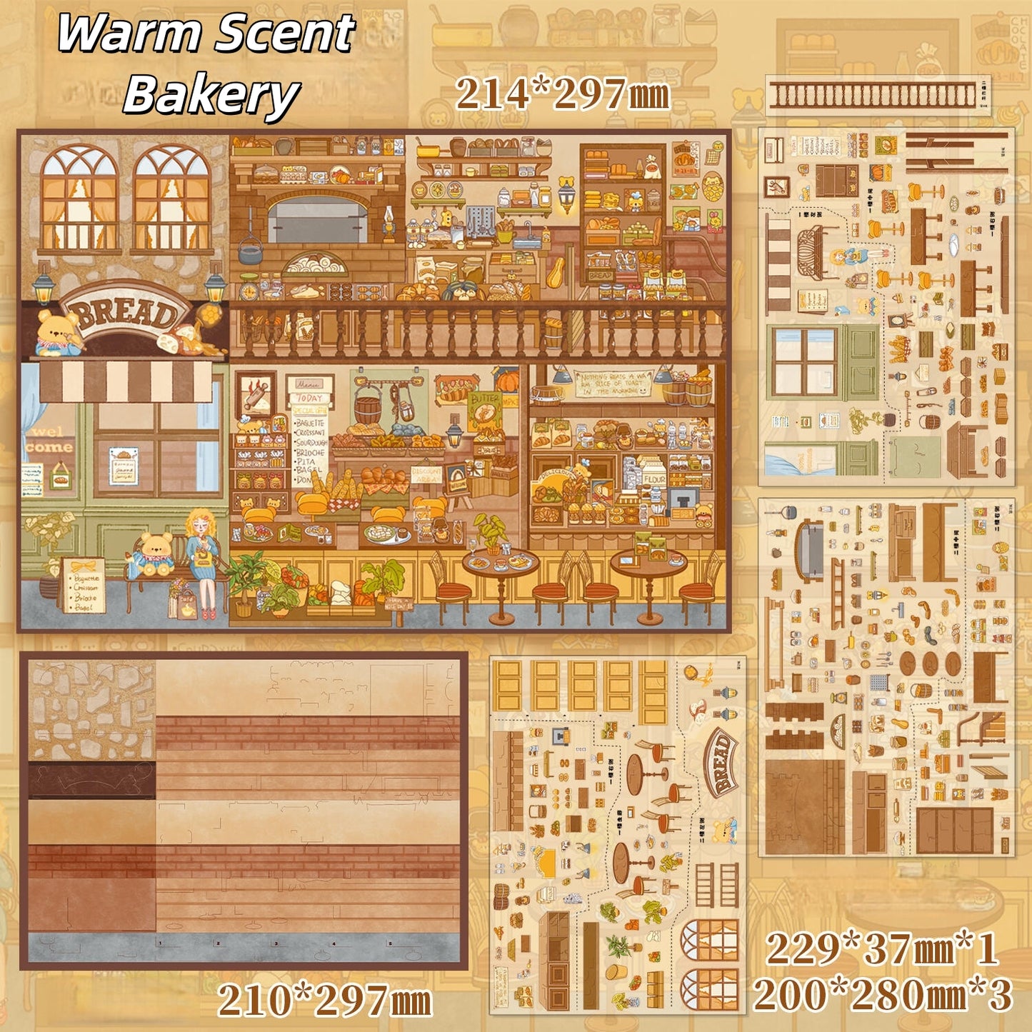 Warm Stores 3D Sticker | 2 Cute Miniature Scenes