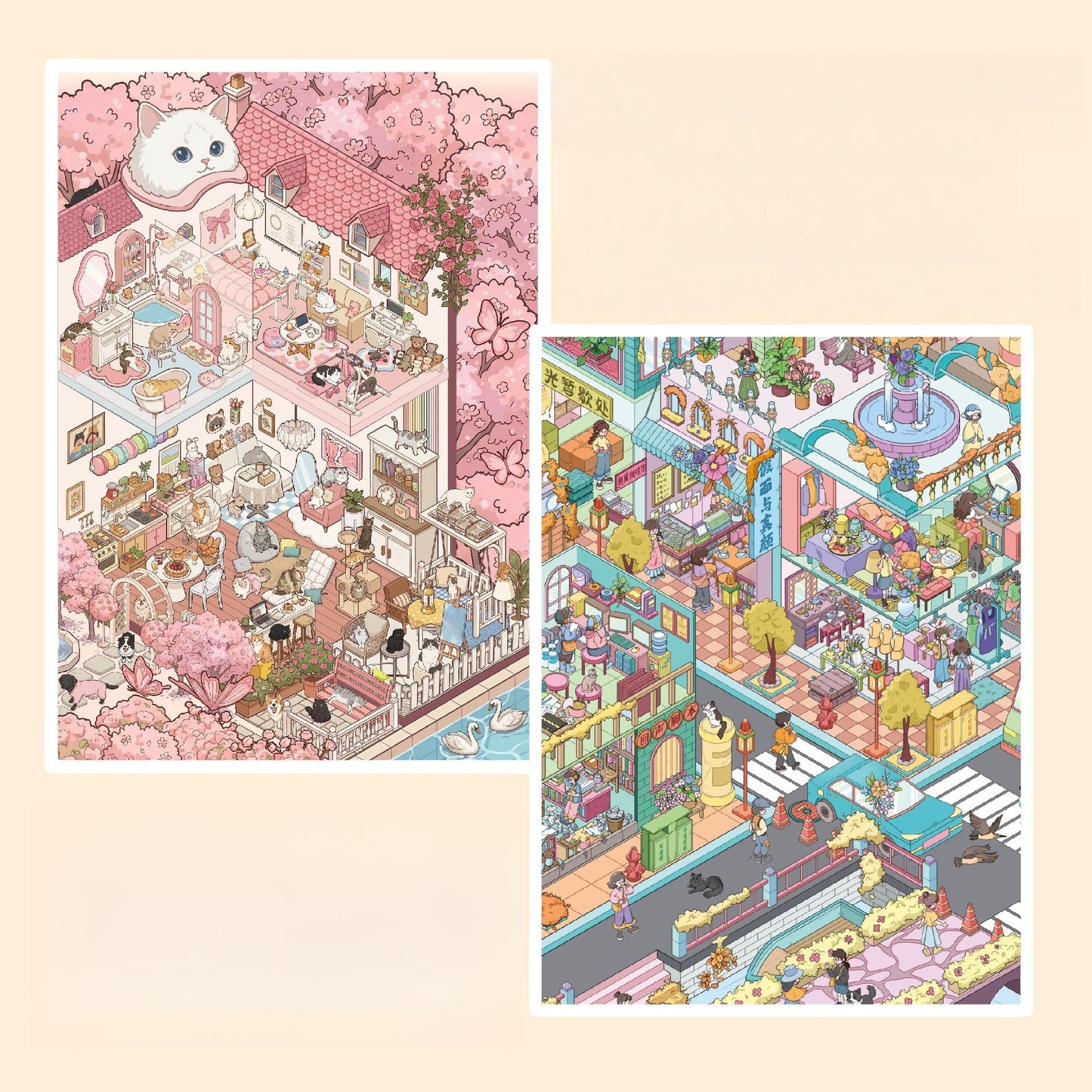 Furry Corners 3D Sticker | 2 Cute Miniature Scenes