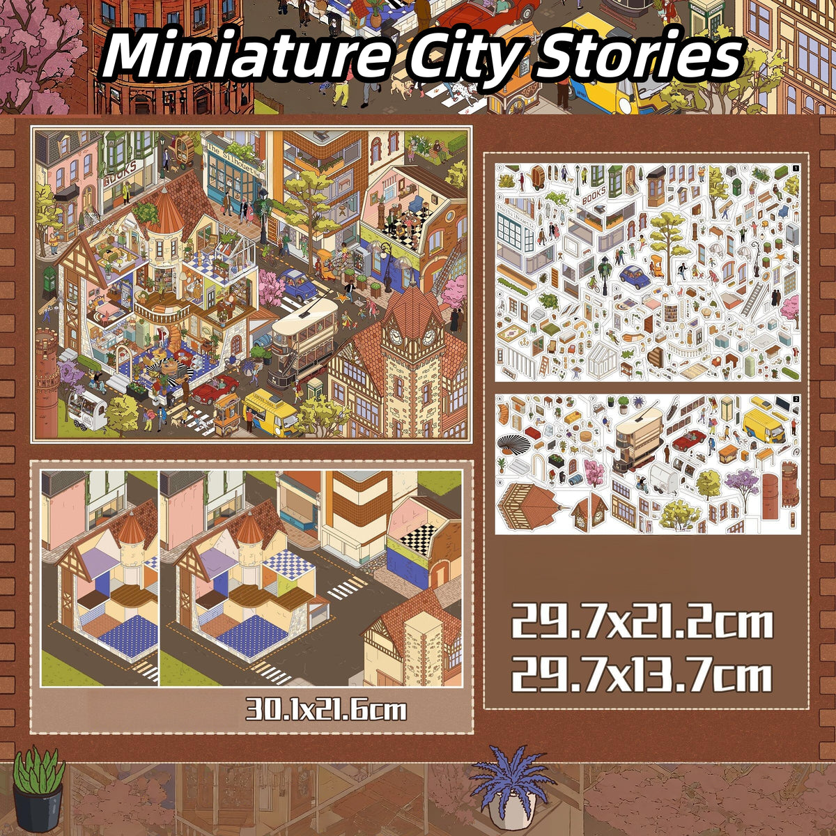 Slow Streets 3D Sticker | 5 Cute Miniature Scenes
