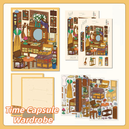 Ancient Chinese Room 3D Sticker | 4 Cute Miniature Scenes
