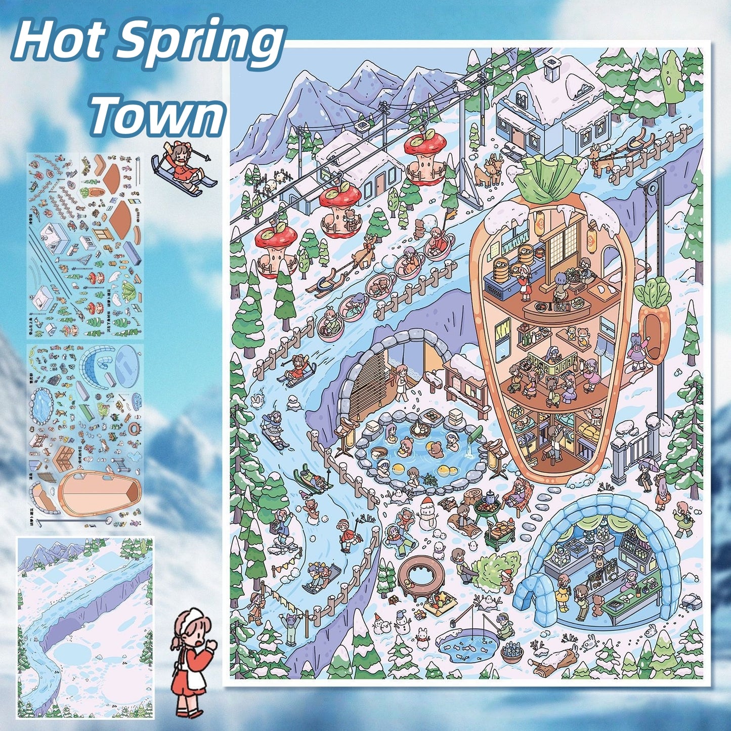 Vegetable Town 3D Sticker | 2 Cute Miniature Scenes