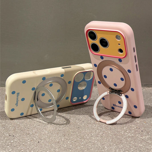 Macaron Color Block Polka Dots Rotating Stand Acrylic Phone Case