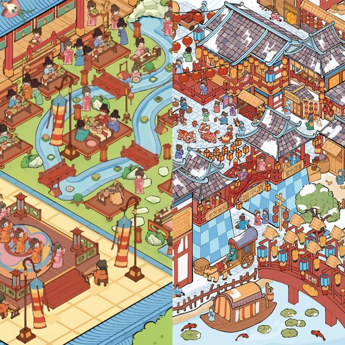 Ancient Pastimes 3D Sticker | 2 Cute Miniature Scenes