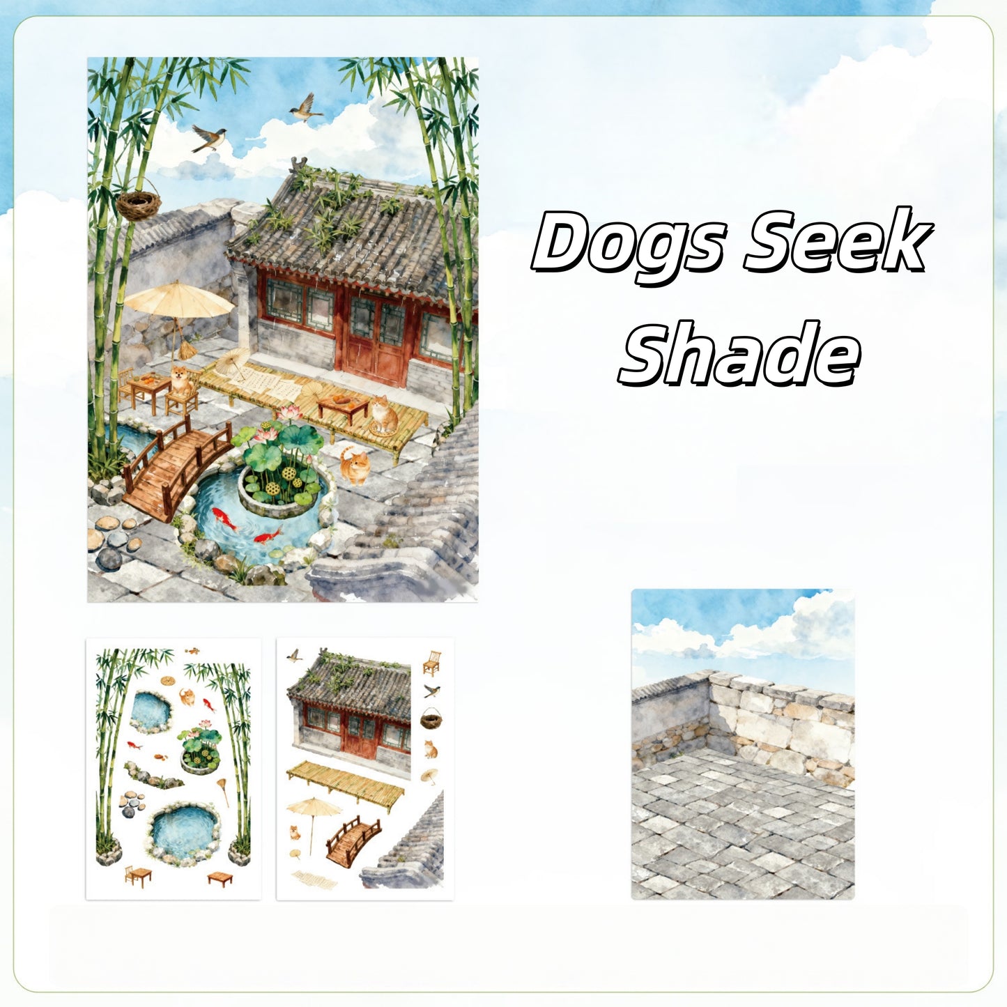Ancient Chinese Courtyard 3D Sticker | 4 Cute Miniature Scenes
