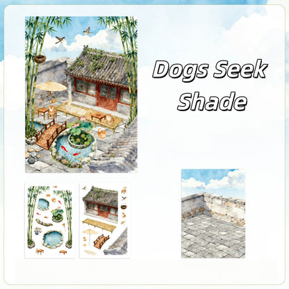 Ancient Chinese Courtyard 3D Sticker | 4 Cute Miniature Scenes