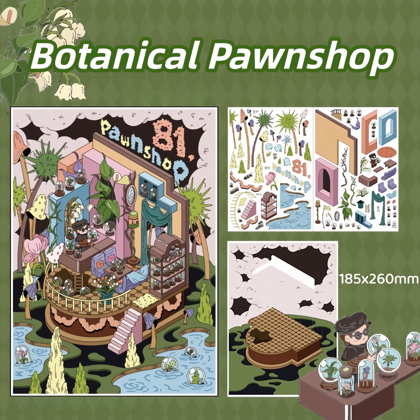 No. 81 Pawn Shop 3D Sticker | 4 Cute Miniature Scenes